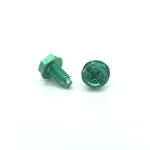 PC1032X38GGSB 10-32 X 3/8 HEX WASHER HEAD SLOT/PHIL COMBO GREEN GROUND SCREW WITH HALF DOG POINT